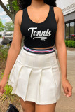 Summer vest letter print sports pleated skirt two-piece set