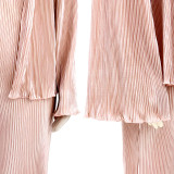 Large size solid color shiny pleated pleated wide leg pants three-piece suit