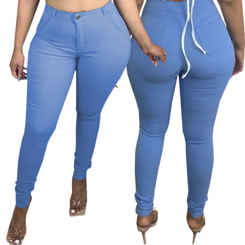 Sexy personality washed slim fit stretch denim pencil pants