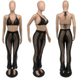 2022 Sexy Vacation Style Hand Crochet Cutout Bikini Flared Two Piece Set