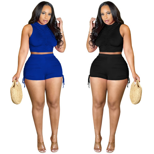 Summer Tank Top Gathered Sports Shorts Two Piece Set