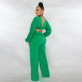 2022 Fall/Winter Long Sleeve Open Collar Back Slit Solid Color Two Piece Set