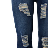 Plus Size Slim Ripped Hole Tassel Washed Flared Jeans