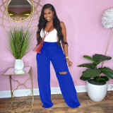 Casual solid color ripped loose wide leg pants