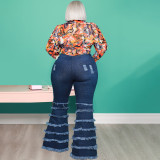 plus size washed ripped fringed jeans    S--5XL