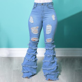 plus size washed ripped fringed jeans    S--5XL
