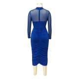 2022 autumn solid color stitching pencil skirt irregular dress