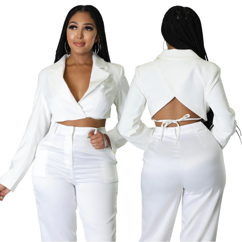 2022 V-Neck Backless Long Sleeve Cardigan Cropped Navel Short Small Suit