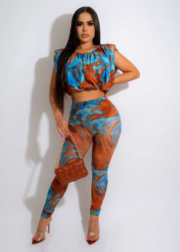 Sexy top + trousers print two-piece set
