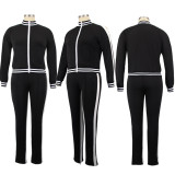 Autumn and winter large size long sleeve trousers solid color casual sports two piece set