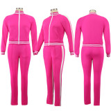 Autumn and winter large size long sleeve trousers solid color casual sports two piece set