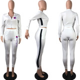 Fashion high elastic splicing sports coat pants set Two pieces