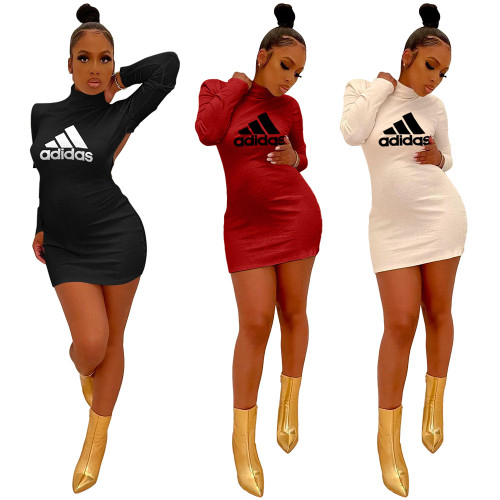 Solid high stretch cotton long sleeve sexy backless nightclub dress