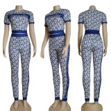 Slim fit fashion women's printed short sleeve two-piece set