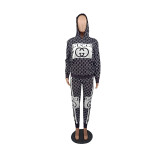 Long sleeve hooded casual personality suit high quality printed two piece set
