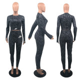 High quality leopard print moisture wicking and sweat absorbing sports running Yoga Fitness suit Two pieces