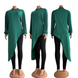 2022 women's irregular split skirt fashion round neck bat long sleeve