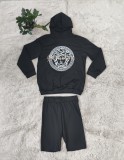Fashion casual black sweater hooded two piece set