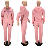 Fashion solid color leisure sports sweater set Two pieces