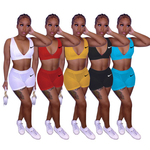 Solid color nightclub style slim sports vest two-piece set