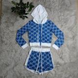 Casual Printed Jacket Hooded Two-Piece Set