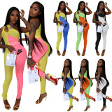 Multi panel printed fashion sports casual Jumpsuit