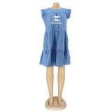 Large size dress fungus edge sleeveless summer mid-skirt T-shirt dress
