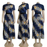 Two-piece printed short-sleeved maxi dress