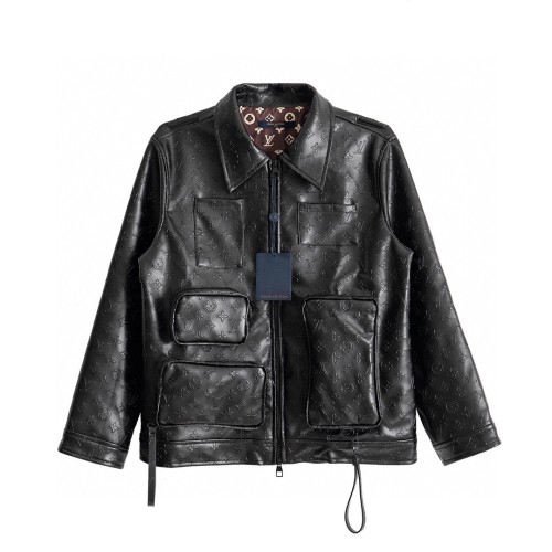 (Customization takes 4-5 days)Three-dimensional embossed multi-pocket leather jacket