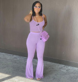 Solid color suspender flared pants leisure suit