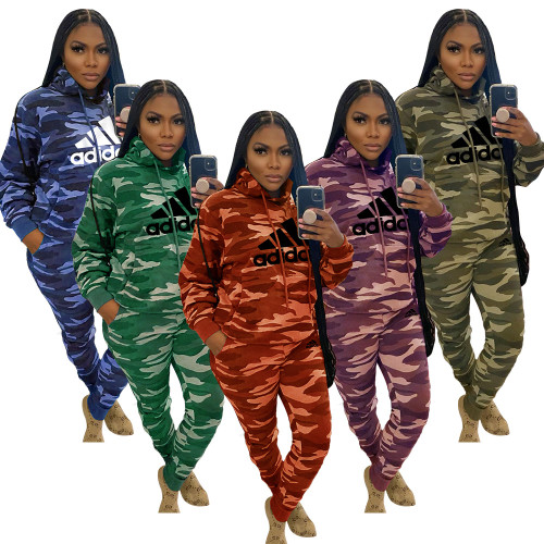 Fashion sports suit camouflage two piece set