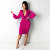 Solid color layered effect hip sexy dress