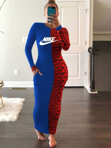 Stitched leopard print sexy tight dress