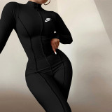 High waist solid casual sports Jumpsuit