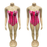 Sexy Pink printed sleeveless one-piece Bikini Swimsuit