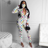 Fashion positioning printed one-piece pants with mask Jumpsuits