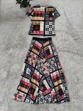 Printed short sleeve long skirt two piece set
