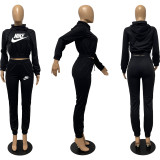 Fashion high collar sweater hooded leisure sports suit Two pieces