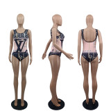 Fashion Sexy Fresh Print Leaky Back Quick Dry Durable One Piece Swimsuit