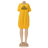 Short Sleeve Dress Bubble Skirt Print T-Shirt Lantern Skirt