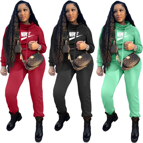 Fashion high collar sweater hooded leisure sports suit Two pieces
