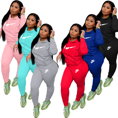 Pullover Hooded casual sports sweater two piece set