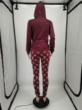 Fashion casual printed hooded sportswear two piece set