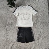 Fashion hot drill short sleeve shirt and Shorts Set Two pieces