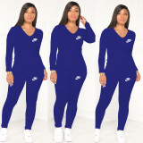Fashion leisure V-neck Pullover long sleeve suit pants suit Two pieces