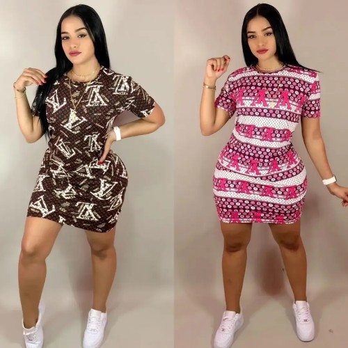 Fashion Sexy Casual Colorful Print Pattern Short Sleeve Dress