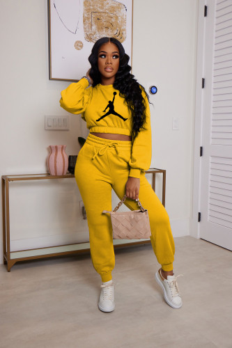 Sportswear two piece set solid color thickened autumn and winter leisure suit