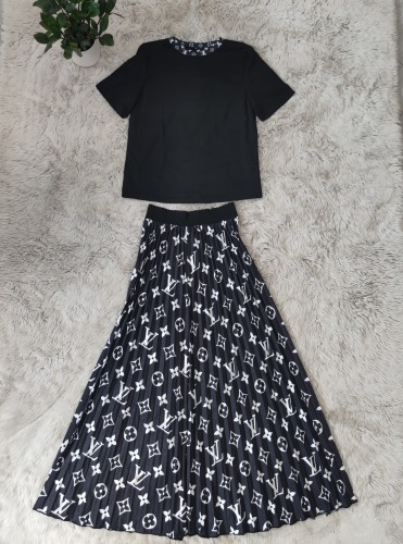 Printed short sleeve long skirt 2-piece set