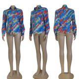 Fashion Long Sleeve Digital Colorful Print Casual Top Shirt