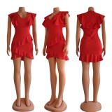 2022 fashion women's dress solid color V-neck sexy slim fit bag hip Ruffle Dress